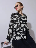 Women's Floral Embroidered Black Shirt