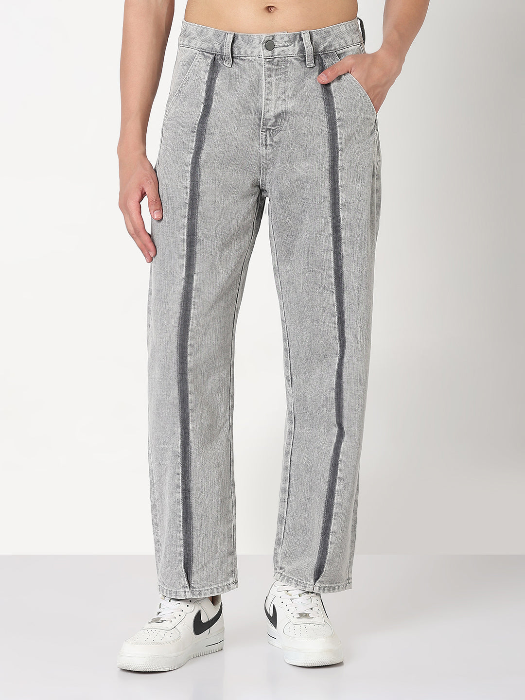 Men's Grey Washed Straight Fit Jeans