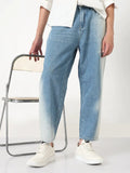 Men's Blue Washed Tapered Fit Distressed Jeans