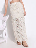 Women's Crochet Beige Maxi Skirt with Lining