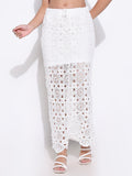 Women's Crochet White Maxi Skirt with Lining
