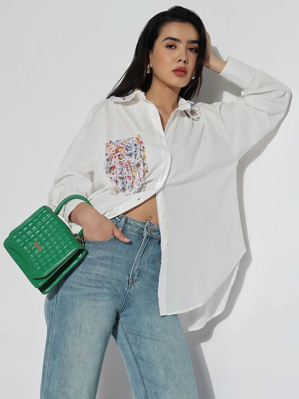 Women's Oversized White Solid Shirt