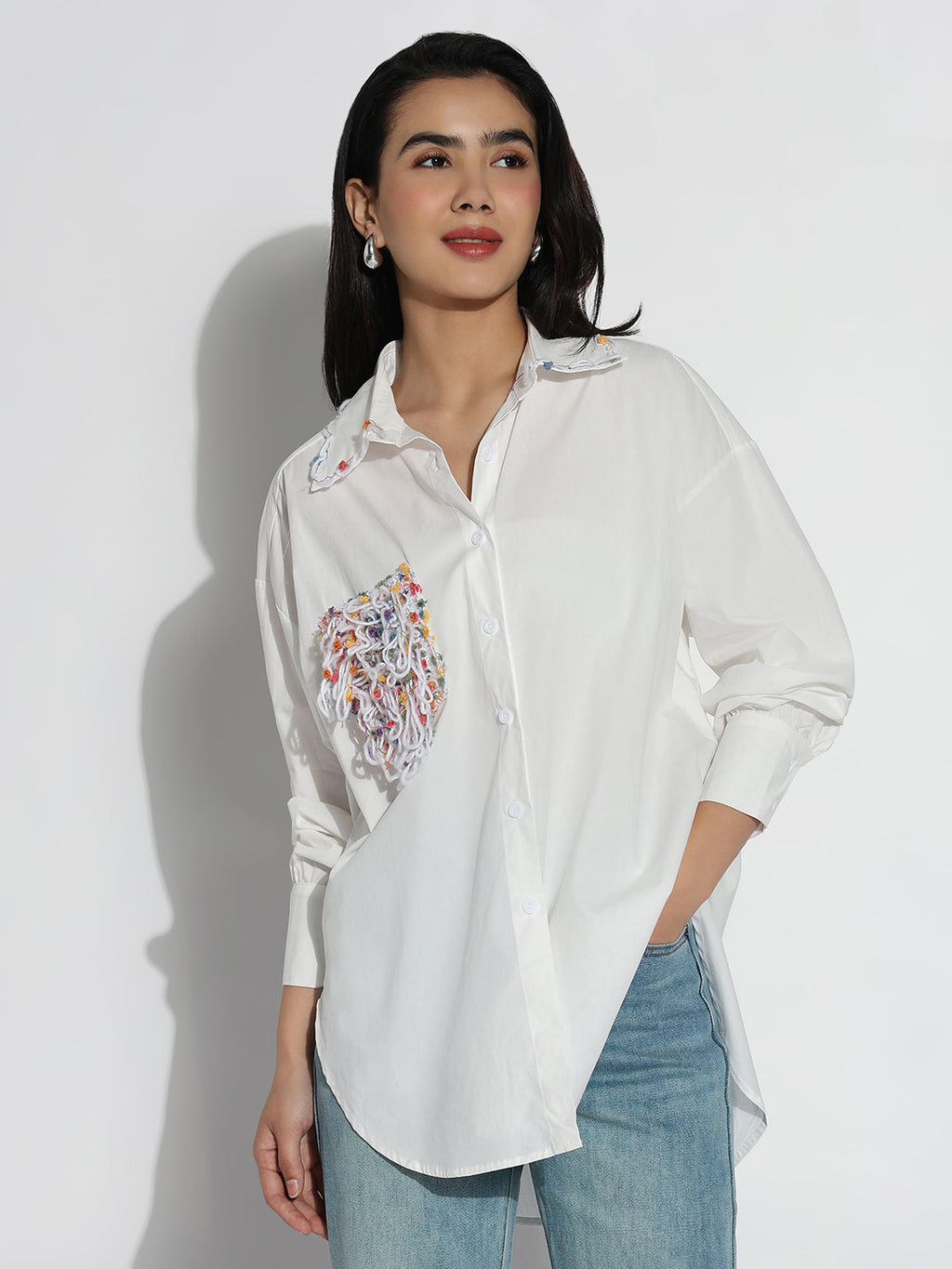Women's Oversized White Solid Shirt
