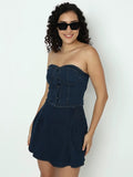 Women's Blue Denim Tube Top and Mini Skirt Co-ord Set