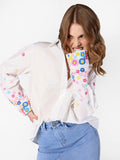 Women's Embroidered White Floral Panel Shirt