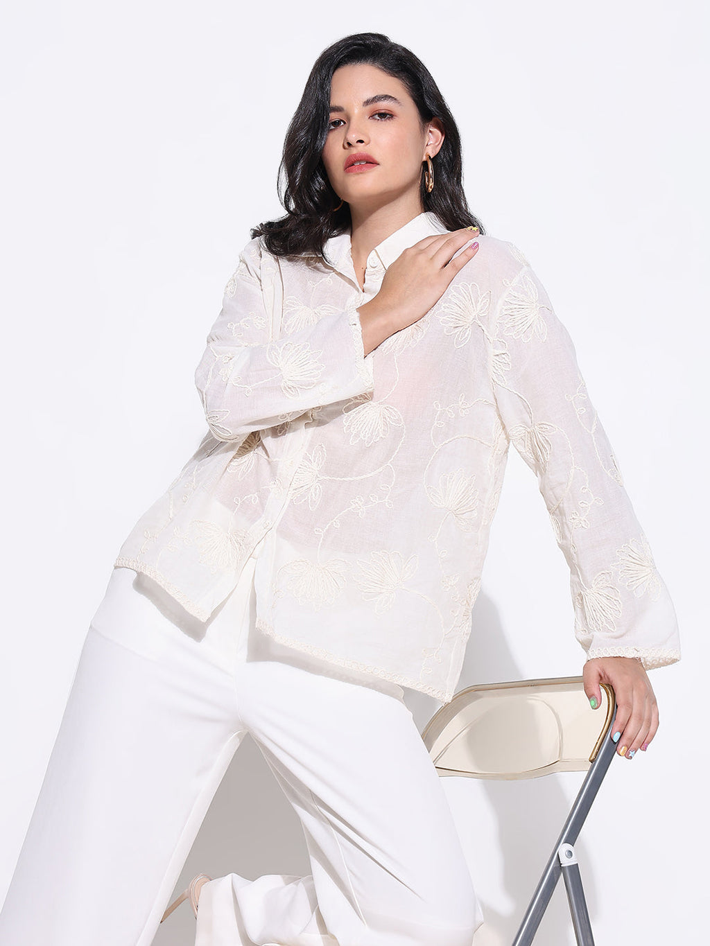 Women's Cream Comfort Opaque Casual Shirt