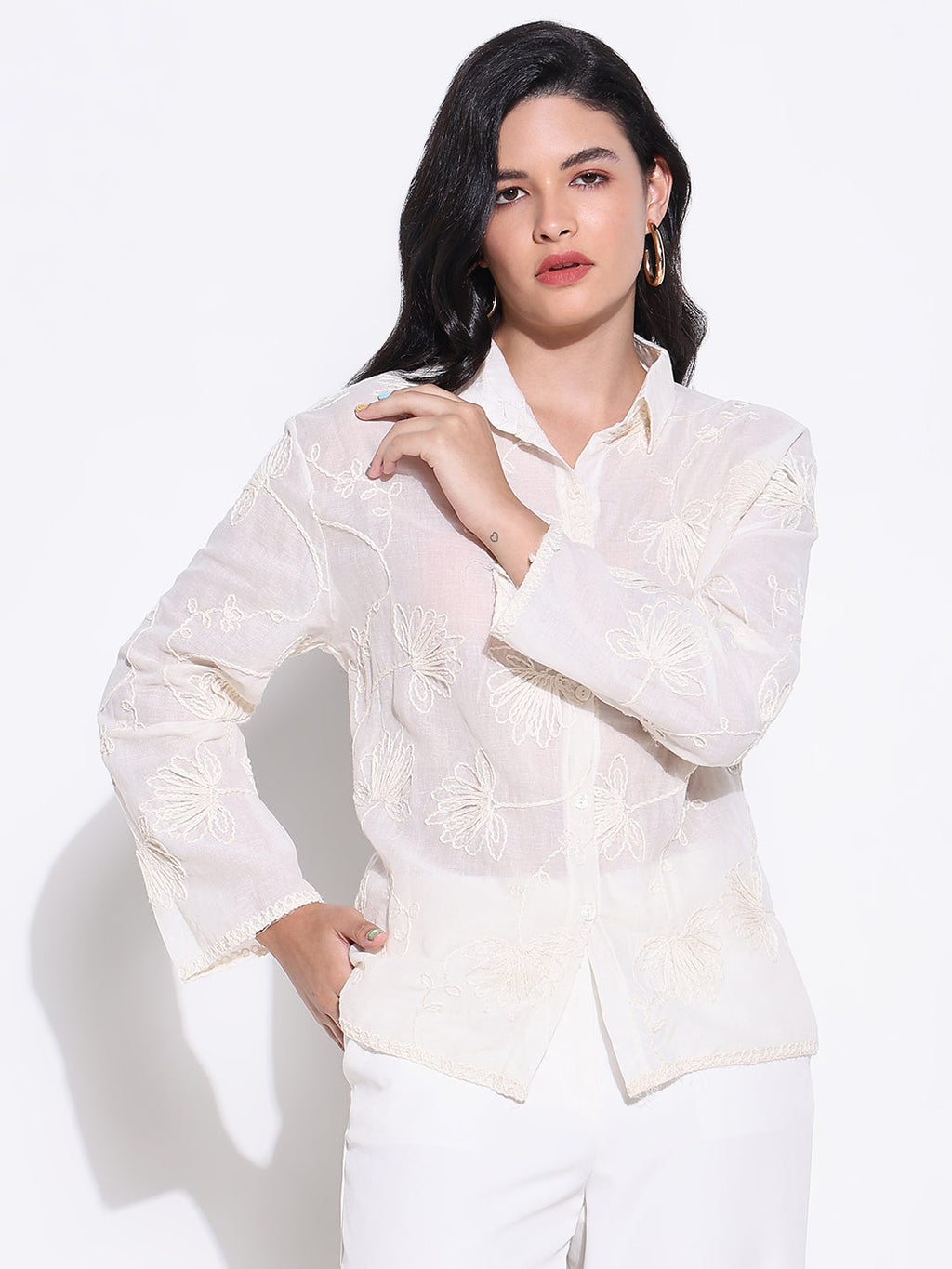 Women's Cream Comfort Opaque Casual Shirt