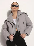 Women's Grey Shawl Collar Puffer Cropped Jacket