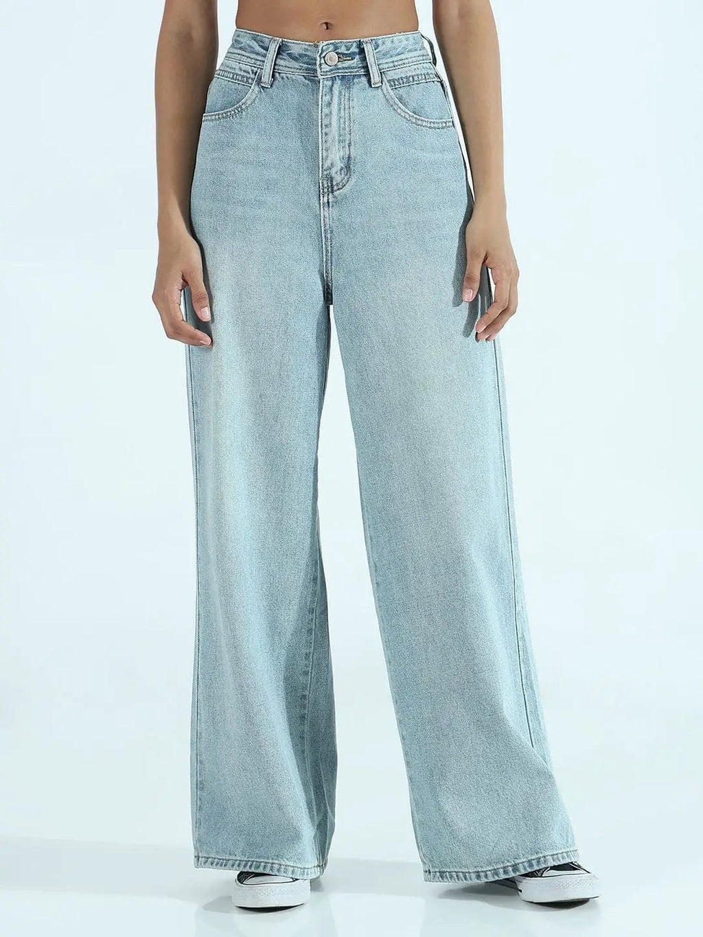 Women's Blue Mid Rise Wide Jeans