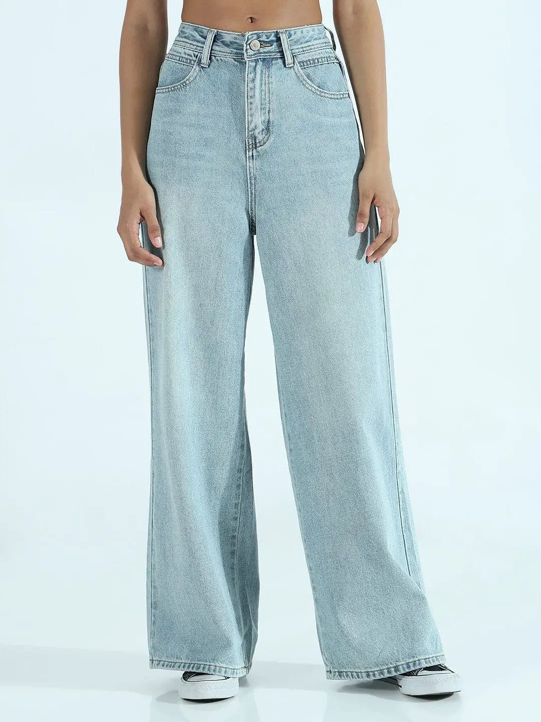 Women's Blue Mid Rise Wide Jeans
