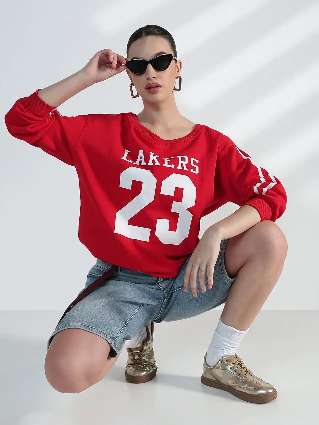 Women's Typography Red Oversized Sweatshirt