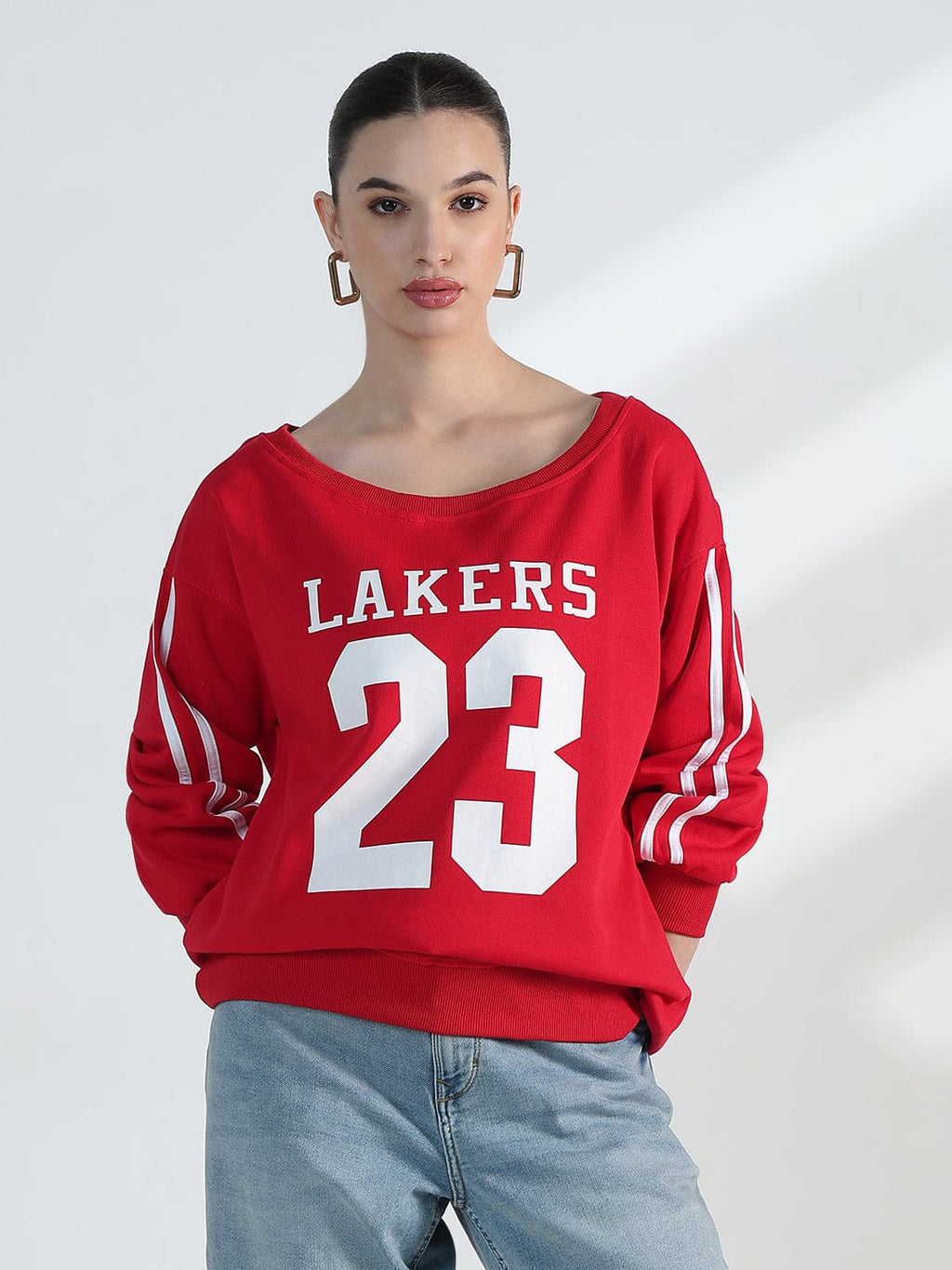 Women's Typography Red Oversized Sweatshirt