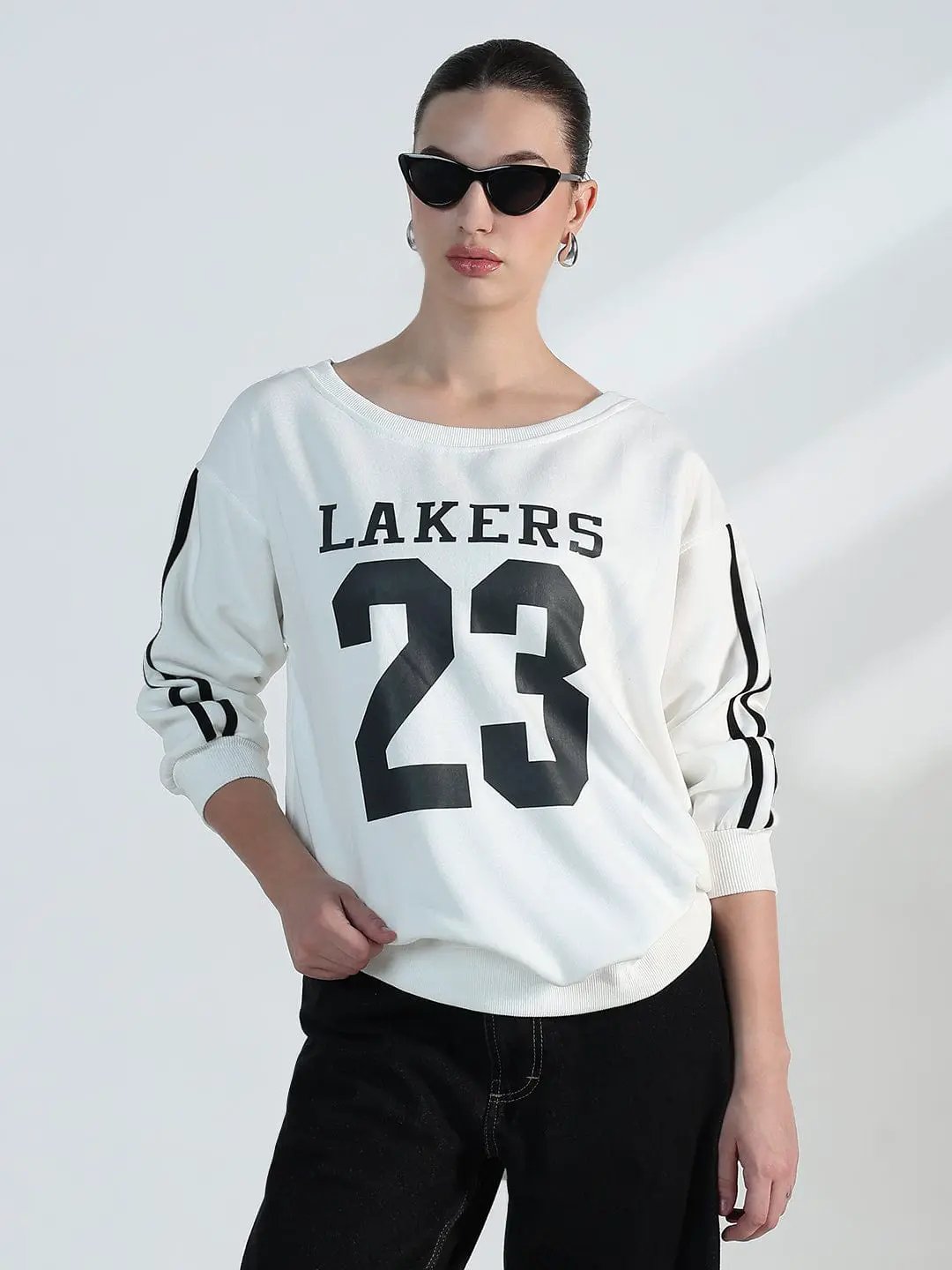 Women's Typography White Oversized Top