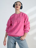 Women's Typography Pink Round Neck Oversized Sweatshirt