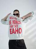 Women's Typography Grey Scoop Neck Oversized Sweatshirt