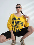 Women's Typography Yellow Scoop Neck Oversized Sweatshirt