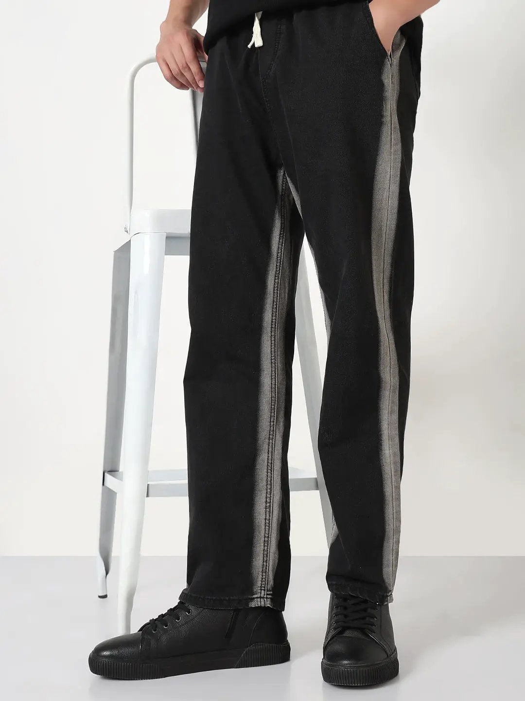 Men's Black Shaded Jeans with Drawstrings