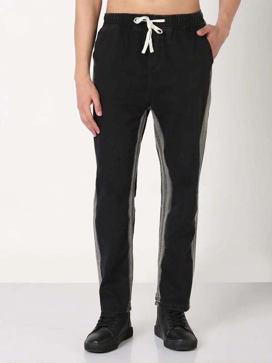 Men's Black Shaded Jeans with Drawstrings