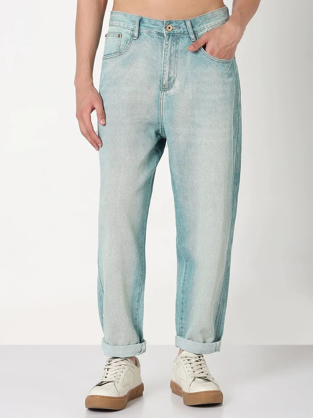 Men's Blue Washed Barrel Fit Jeans