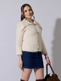 Women's Textured Cream Fuzzy Knit Sweater