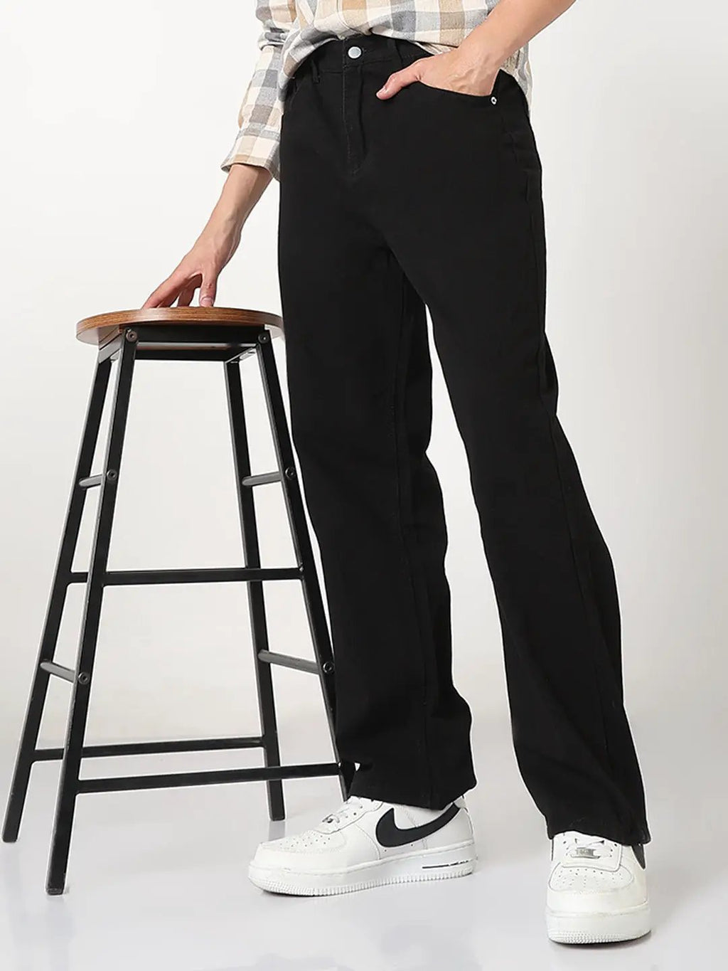 Men's Black Straight Fit Jeans with Back Zip