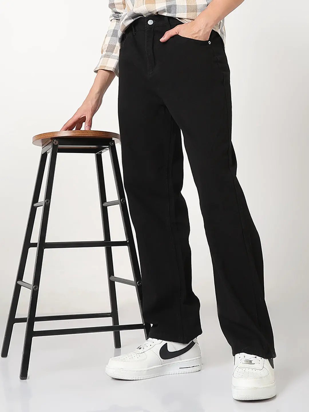 Men's Black Straight Fit Jeans with Back Zip
