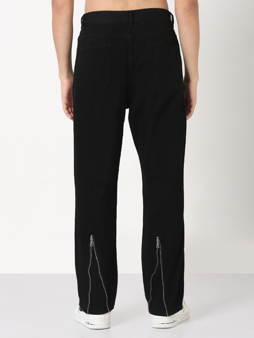 Men's Black Straight Fit Jeans with Back Zip