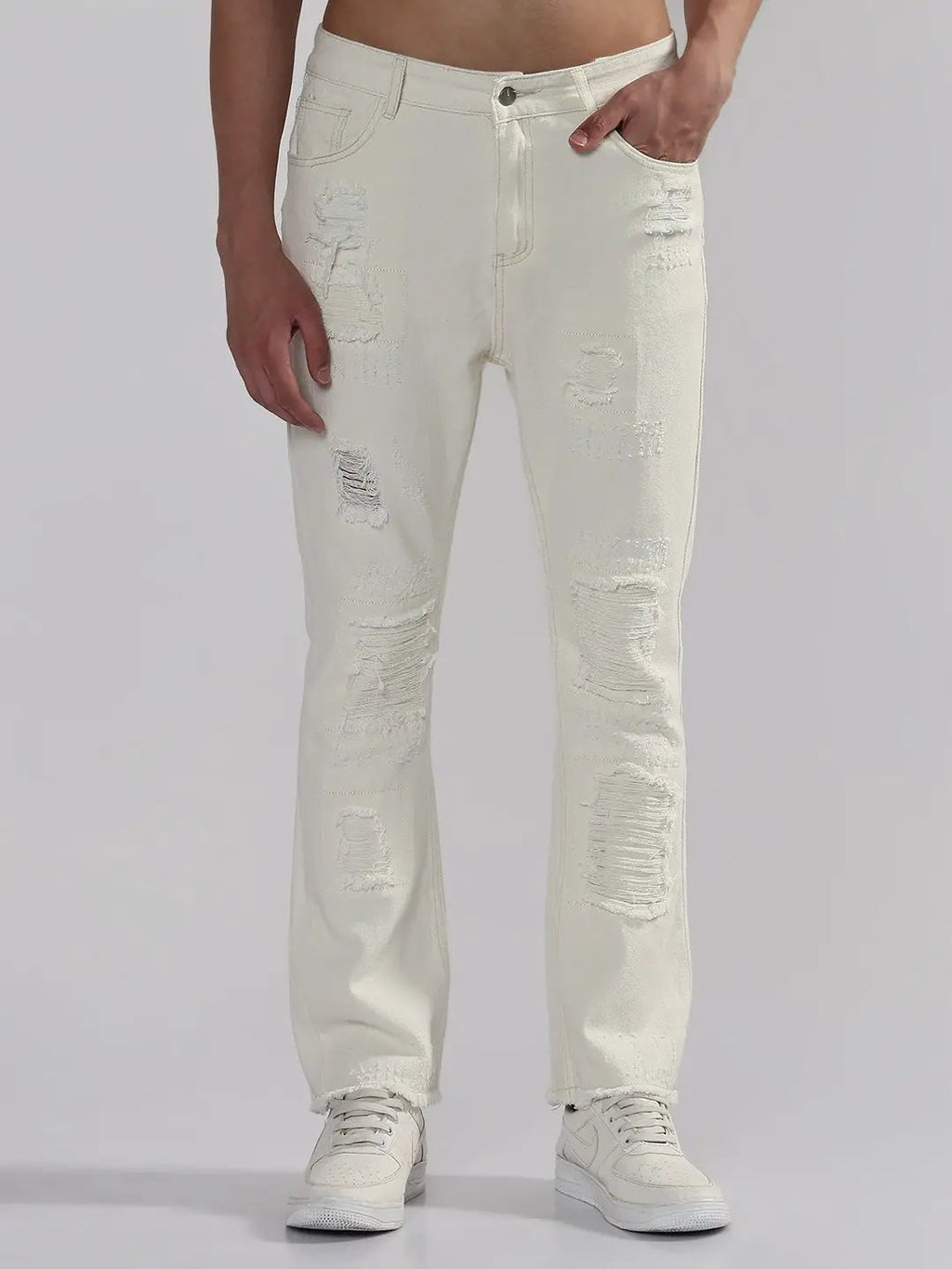 Men's White Slim Fit Distressed Jeans