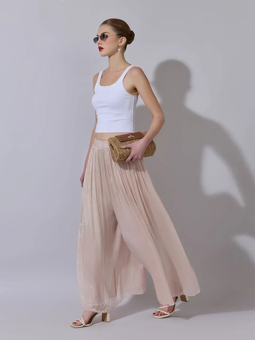 Women's Peach Sheer Wide-Leg Palazzo Pants
