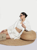 Women's White Crop Top with Oversized Shirt and Shorts Co-ord Set
