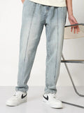 Men's Blue Washed Tapered Fit Front Seam Jeans