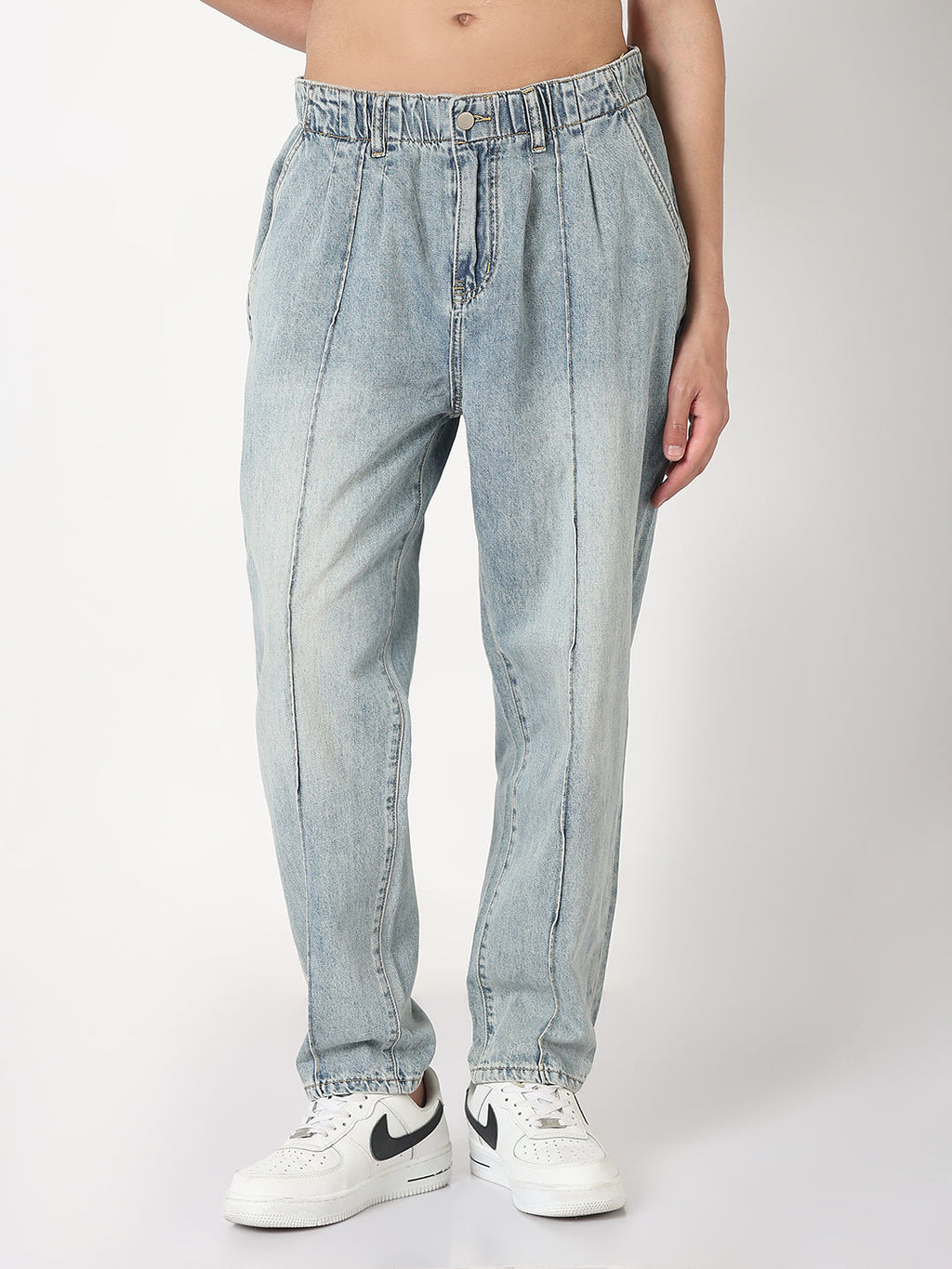 Men's Blue Washed Tapered Fit Front Seam Jeans