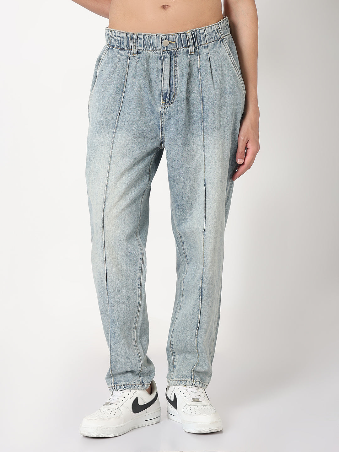 Men's Blue Washed Tapered Fit Front Seam Jeans