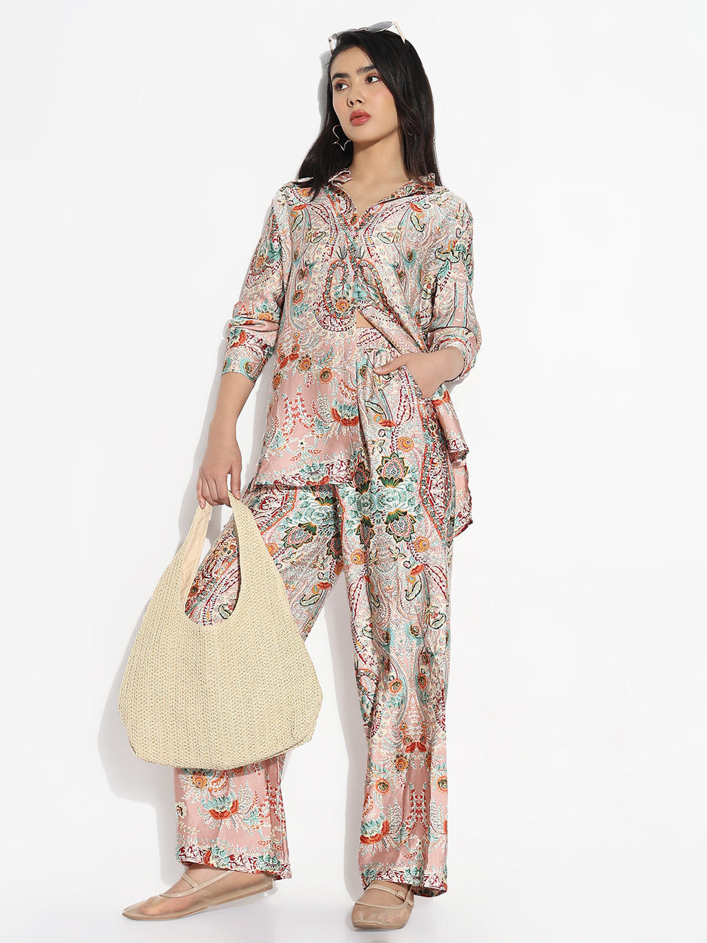 Women's Peach Printed Co-ords Set