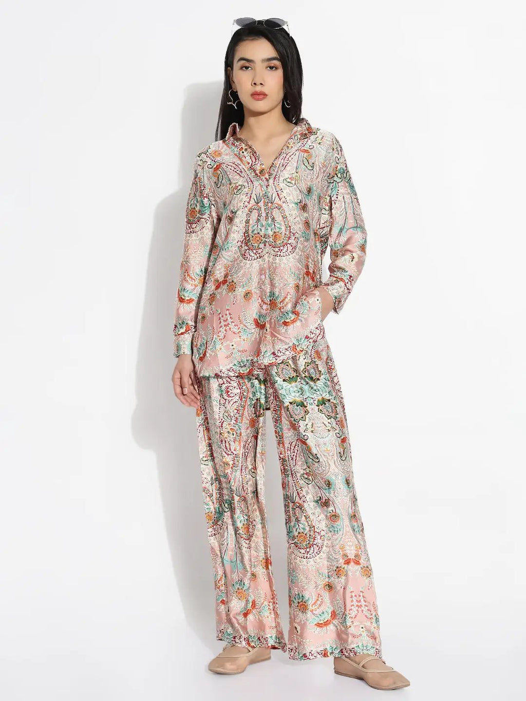 Women's Peach Printed Co-ords Set