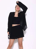 Women's Textured Black Co-Ords Set with Shirt
