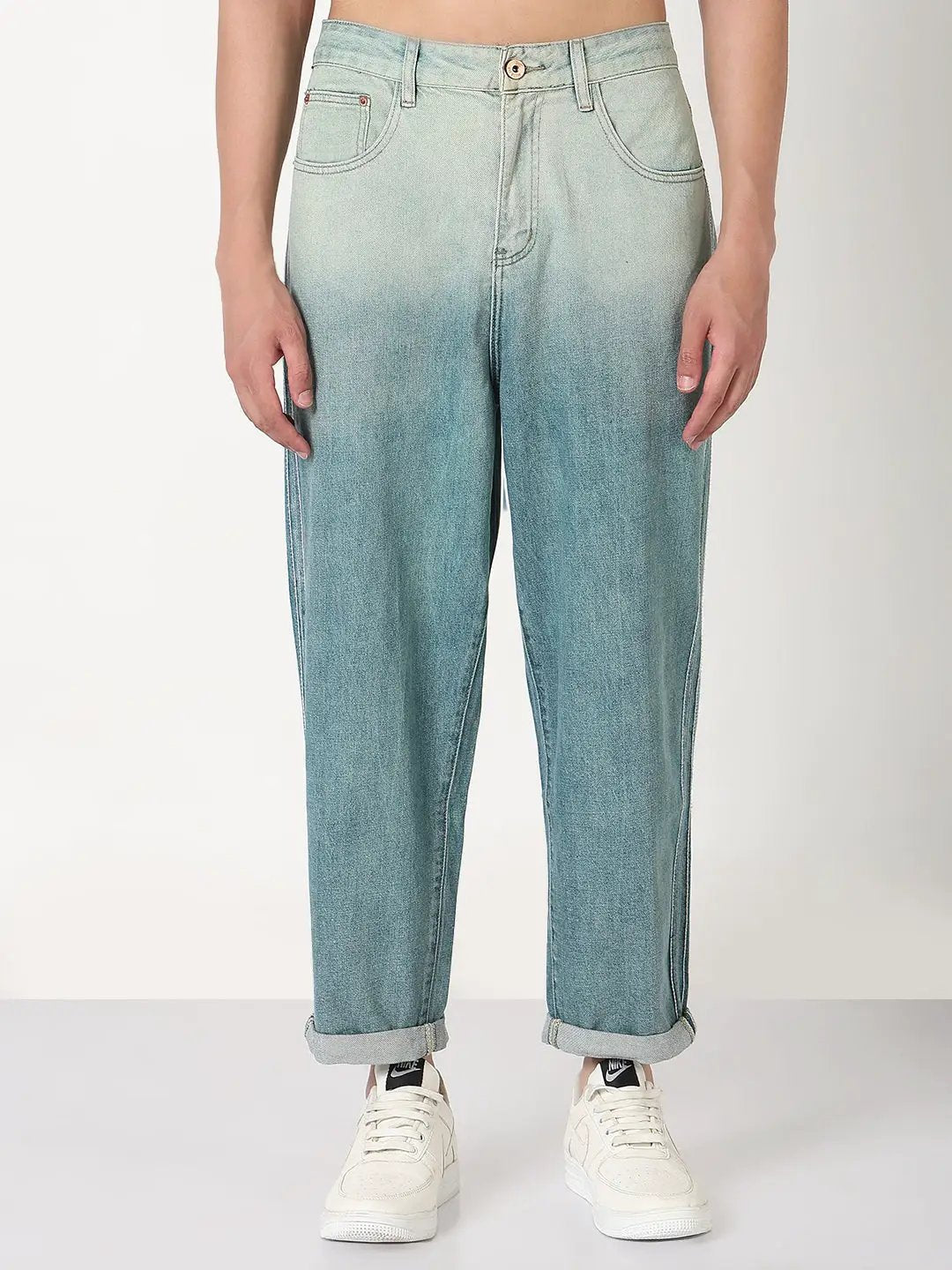 Men's Blue Washed Tapered Fit Ombre Jeans
