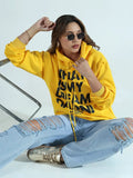 Women's Typography Printed Yellow Oversized Hoodie