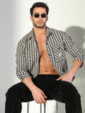 Men's Checked Brown Shacket with Single Pocket