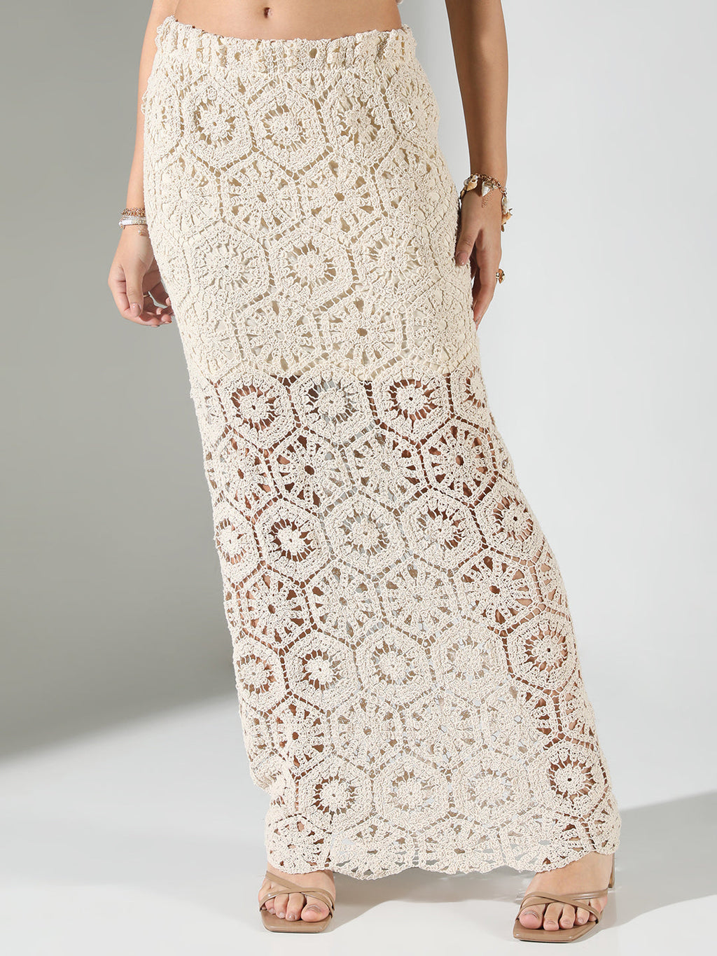 Women's Crochet Cream Maxi Skirt