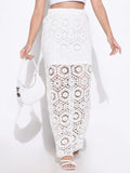 Women's Crochet White Maxi Skirt with Lining