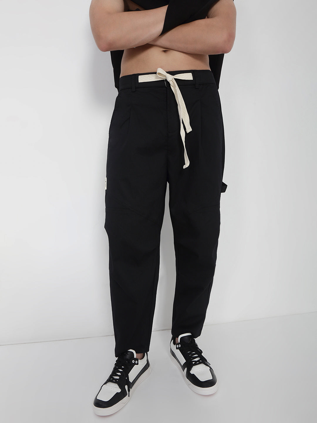 Men's Cotton Black Relaxed Fit Trousers