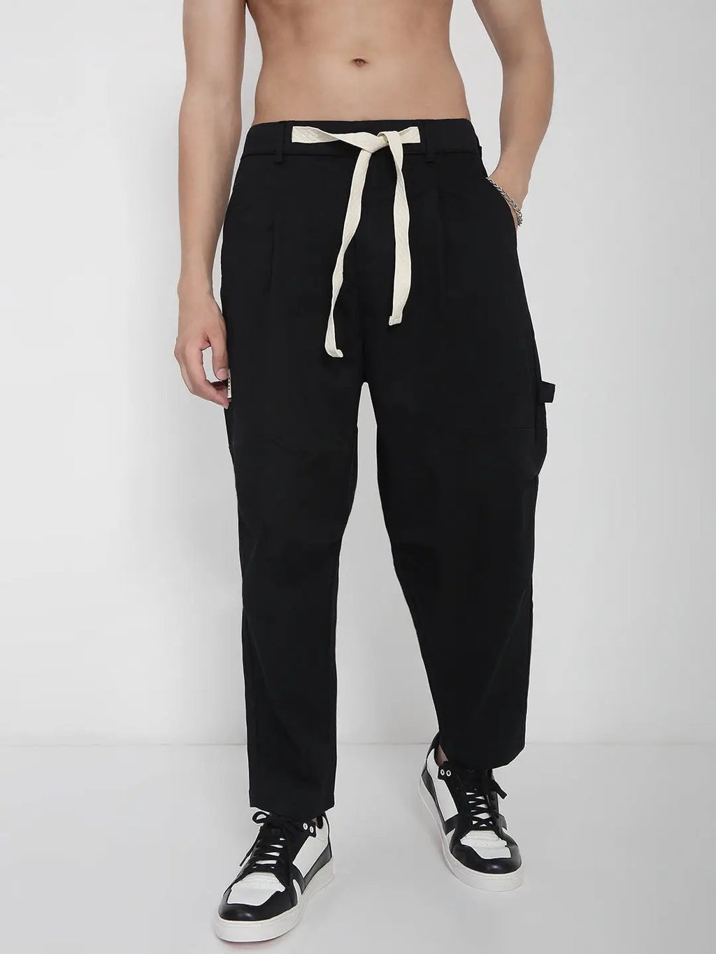 Men's Cotton Black Relaxed Fit Trousers
