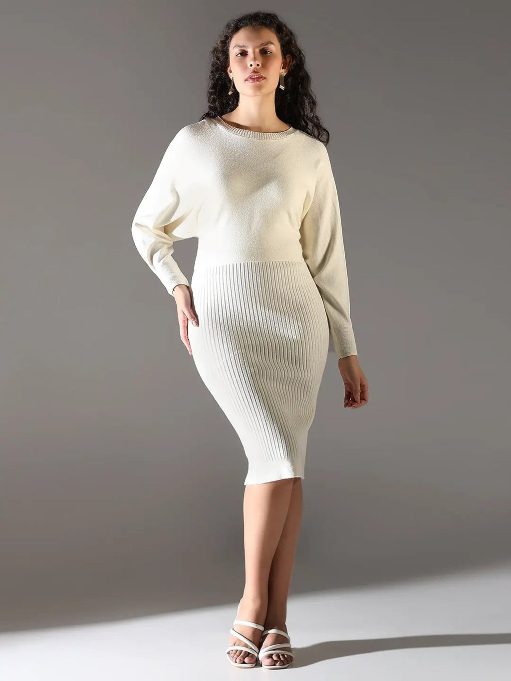 Women's Cream Bodycon Dress with Upper Top