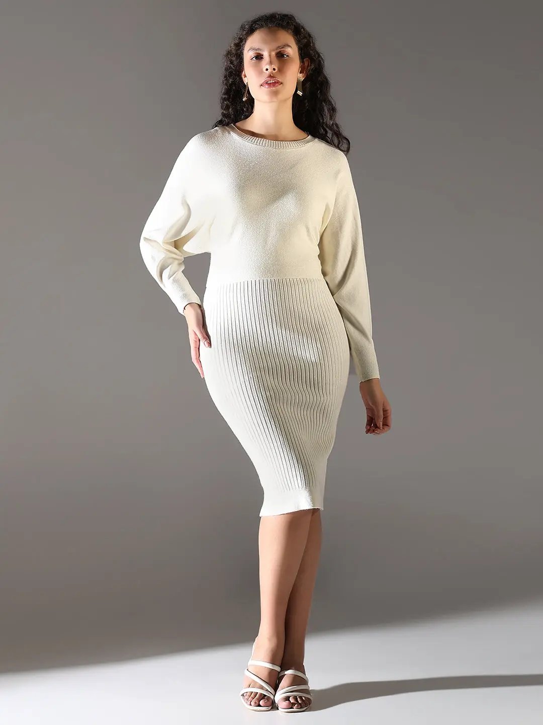 Women's Cream Bodycon Dress with Upper Top
