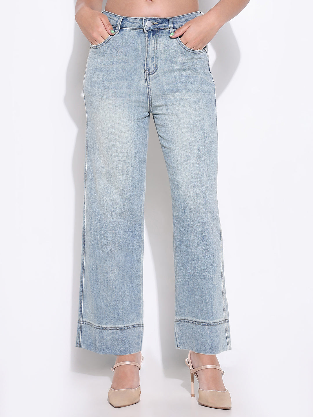 Women's Blue Mid Rise Stright Fit Jeans