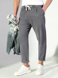 Men's Grey Solid Korean Trousers
