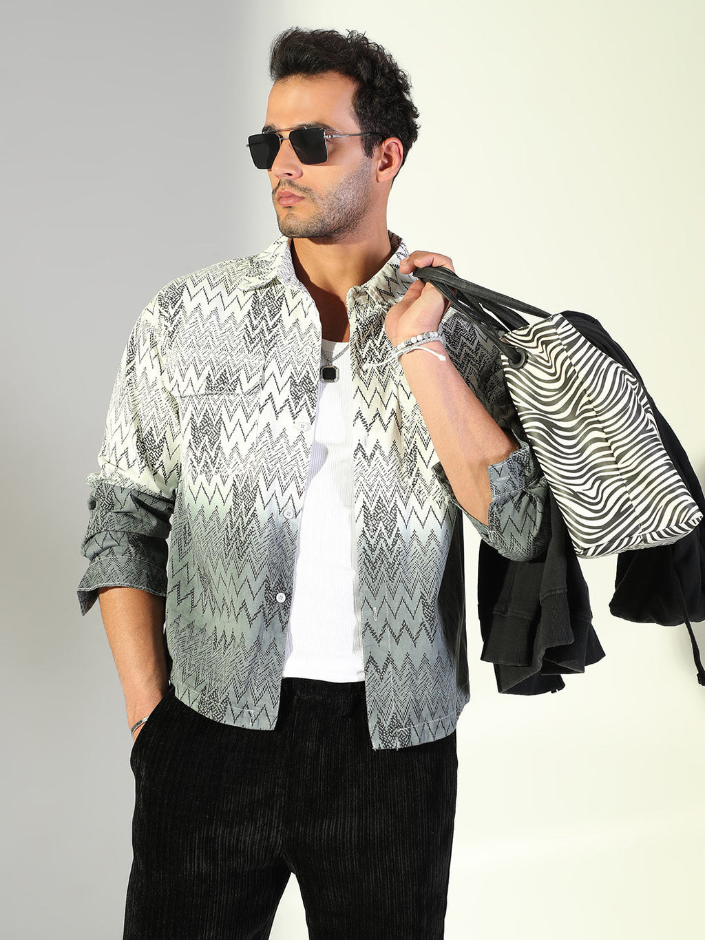 Men's Chevron White Shacket