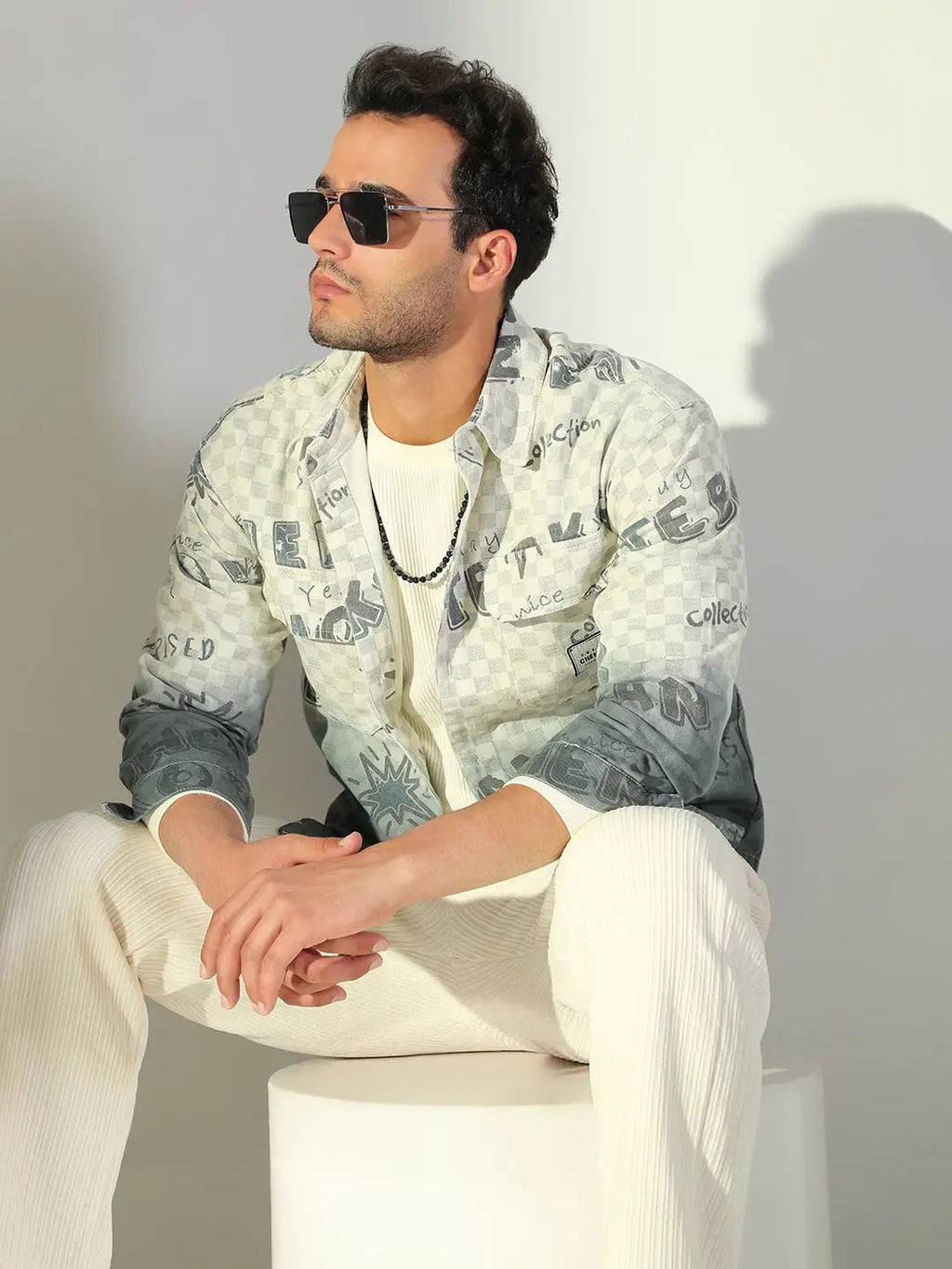 Men's Typography Cream Shacket