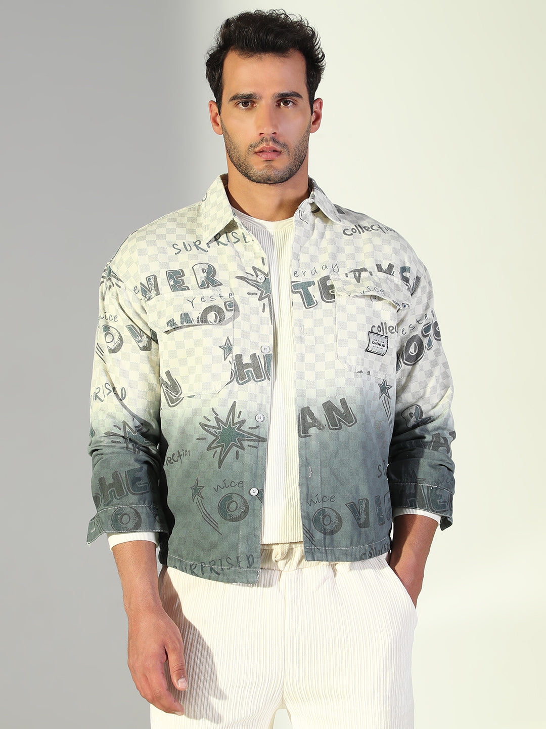 Men's Typography Cream Shacket